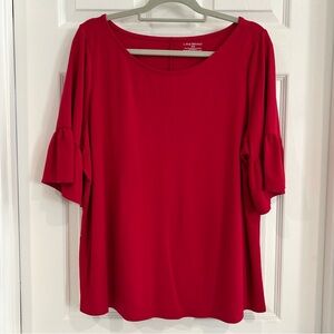 Lane Bryant Blouse Plus Size 18/20 Red Knit Scoop Neck Flutter Short Sleeve